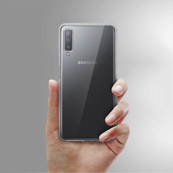 Baksida + Härdat glasfilm - Samsung - Galaxy A7 2018 - Transparent - Silikon - Skärmskydd