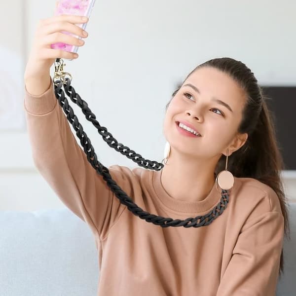 Moxie Ibiza Series Chunky Mesh Chain Phone Charm 120cm Svart