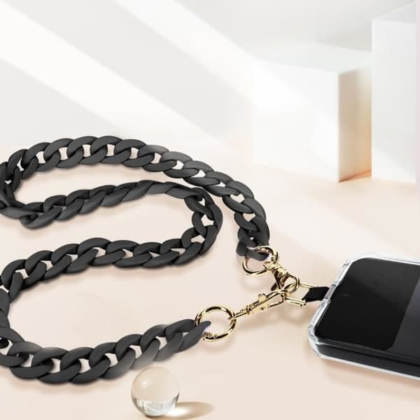 Moxie Ibiza Series Chunky Mesh Chain Phone Charm 120cm Svart