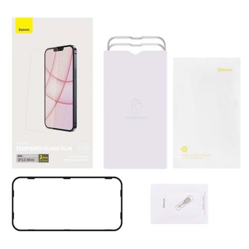 FOLIE STICLA  Baseus pentru Iphone 13 Mini, grosime 0.3mm, acoperire totala ecran, strat special anti-ulei si anti-amprenta, Tempered Glass, pachetul