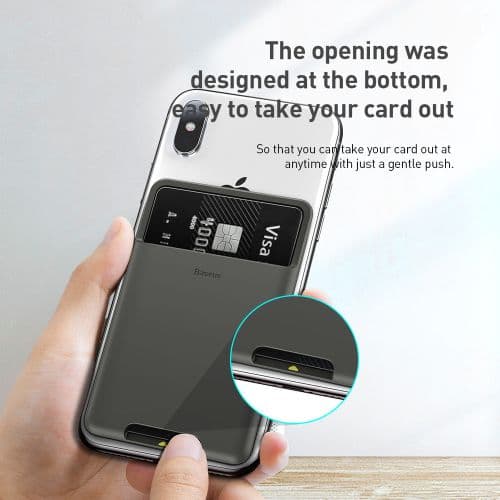 PORTCARD silicon Baseus, compatibil cu majoritatea telefoanelor de pe piata, atat timp cat telefonul este mai lat de 62 mm si mai lung de 95mm, gri de
