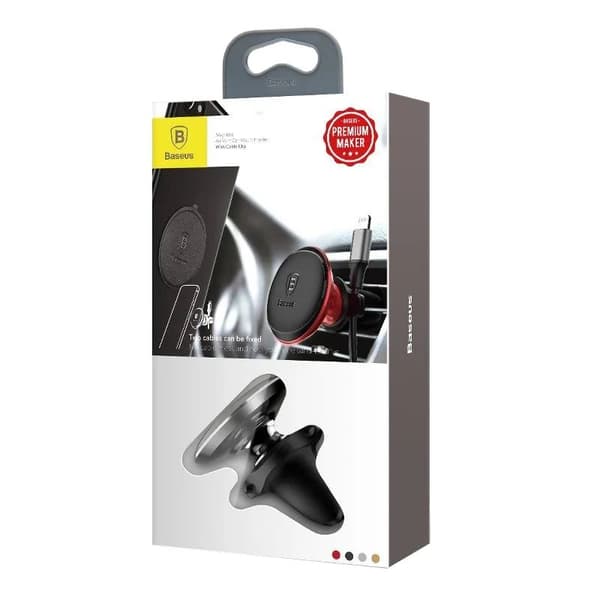 SUPORT AUTO Baseus OS pt. SmartPhone, fixare grilaj ventilatie, magnetic, 2 x clips cablu, negru "SUGX020001" - 6932172627003