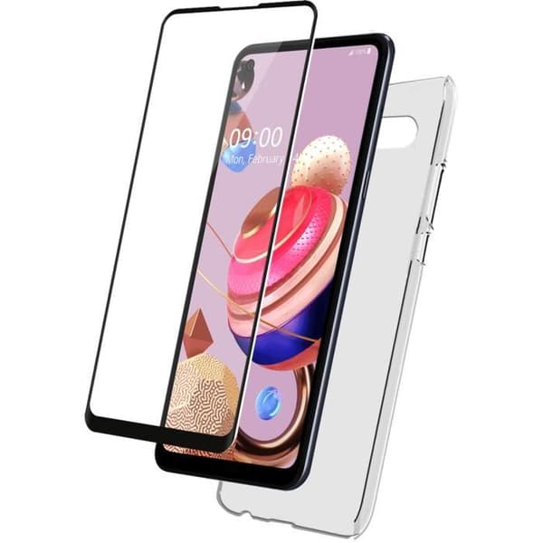 Pack Transparent mjukt fodral + 2.5D härdat glas skärmskydd för K51S LG Bigben