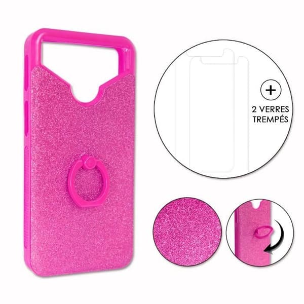 Apple Iphone 8 PACK Rosa strass bakstycke med ring + 2 härdade glas MAXIMAL hårdhet