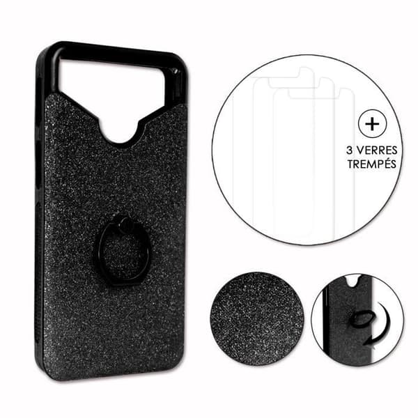 Apple Iphone 8 PACK Svart strass bakskal med ring + 3 härdade glas MAXIMAL hårdhet