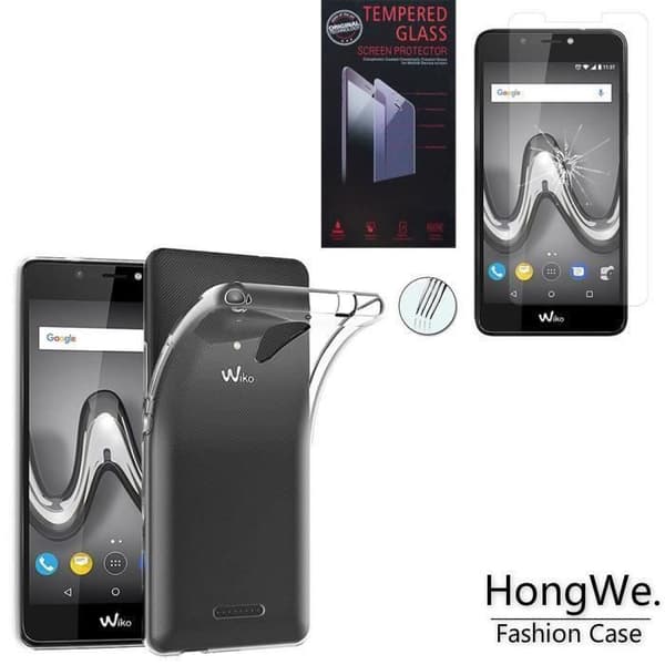 HLMonkey® för Wiko Tommy 2 Plus 5.5: UltraSlim gel silikonfodral - TRANSPARENT + 1 härdat glasfilm
