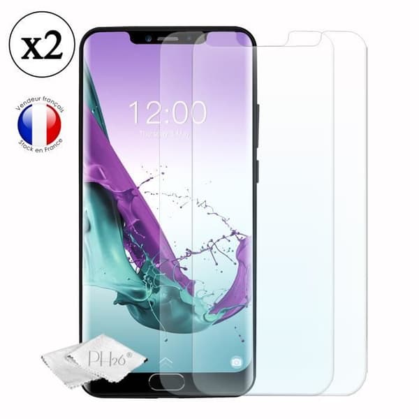 Super Pack för Doogee Y7 plus Bakfodral i läderstil med anti-chock silikongelkonturer + 2 skärmskyddsfilmer i