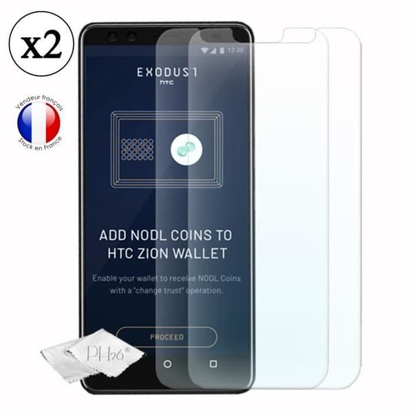 Super Pack för HTC Exodus 1 Bakstycke i läderstil med anti-chock silikongelkonturer + 2 skärmskydd i glas