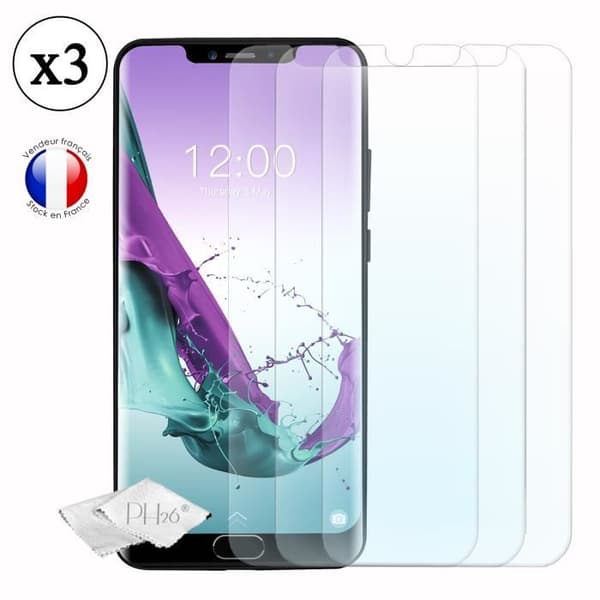 Super Pack för Doogee Y7 plus Bakfodral i läderstil med anti-chock silikongelkonturer + 3 skärmskyddsfilmer i