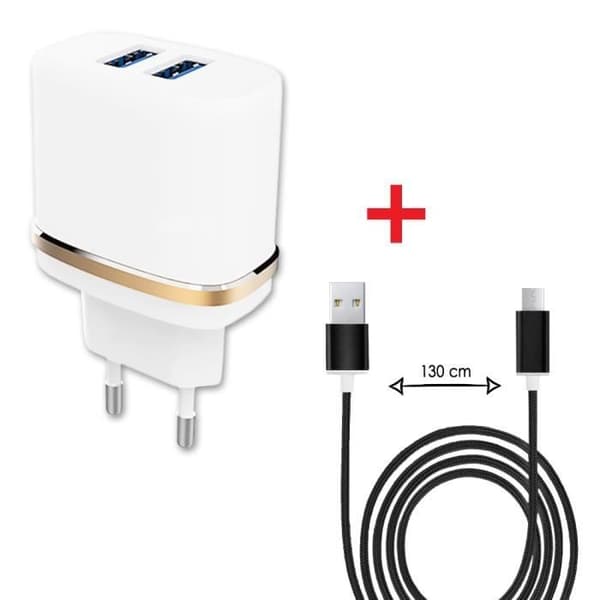 Micro USB-kabelpaket för Realme C3 Ultrakraftig och snabb laddare 2X (5V - 2.1A) - SVART