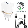 Miniatyrbild 1 av 4: Typ C kabelpaket för Realme X50 5G Ultrakraftig och snabb laddare 2X USB 5V - 2.1A - SVART