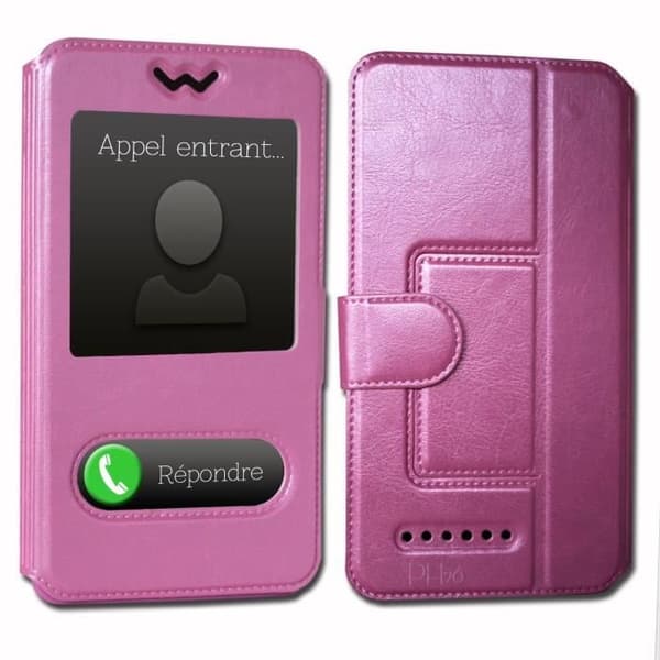 Super Pack-skydd för Altice S42 Extra Slim 2 Eco-läderfönster + 3 högtransparens skyddsglasögon FUSHIA PINK