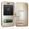Miniatyrbild 3 av 4: Super Pack-skydd för Haier Alpha A7 Extra Slim 2 Eco-läderfönster + 2 högtransparens skyddsglasögon GULD GULD