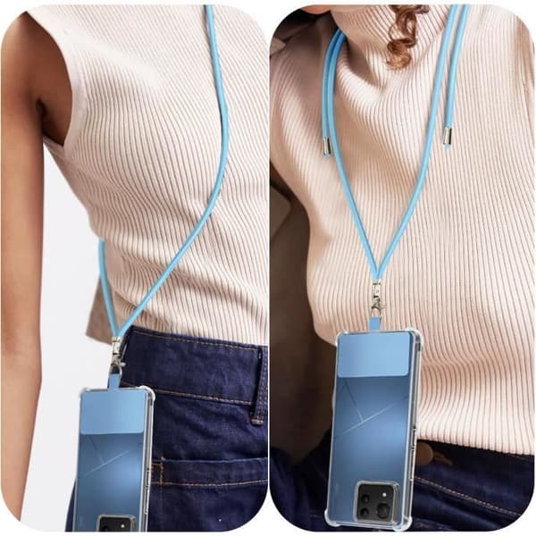 Halsrem för telefon Flätad nylon 80cm Justerbar Universalkrok Ljusblå