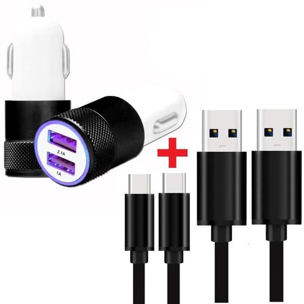 Autoladdarpaket + 1 USB-C-kabel för Samsung Galaxy S24 FE Ultrakraftig och snabb laddare + 2 kabel 1M-SVART