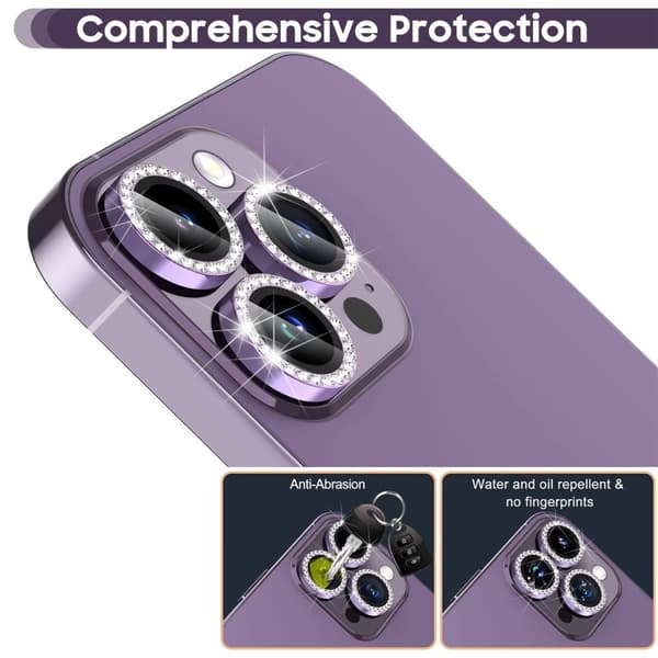 For iPhone 16 Pro 16 Pro Max kameralinsedeksel herdet glass+metallring - lilla
