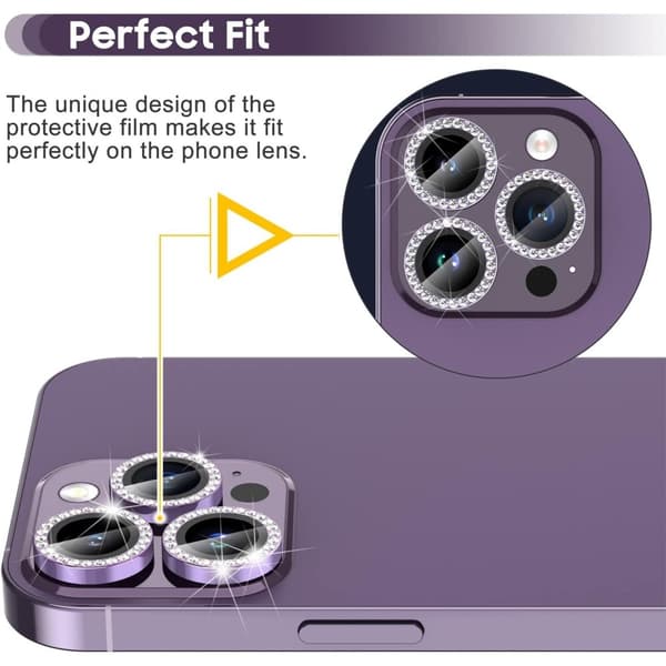 For iPhone 16 Pro 16 Pro Max kameralinsedeksel herdet glass+metallring - lilla