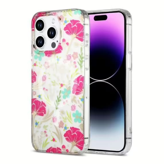iPhone 15 Pro Max Mobilskal MagSafe - Blommor Röd/Grön