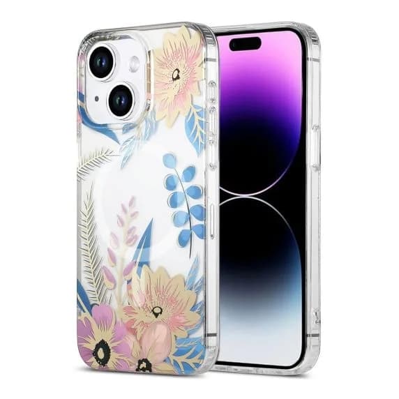iPhone 15 Mobilskal MagSafe - Blommor Rosa/Blå