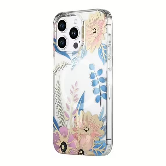 iPhone 15 Pro Mobilskal MagSafe - Blommor Rosa/Blå