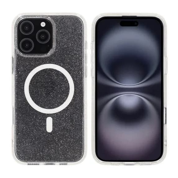iPhone 16 Pro Max Rvelon Mobilskal TPU med MagSafe - Glitter Vit