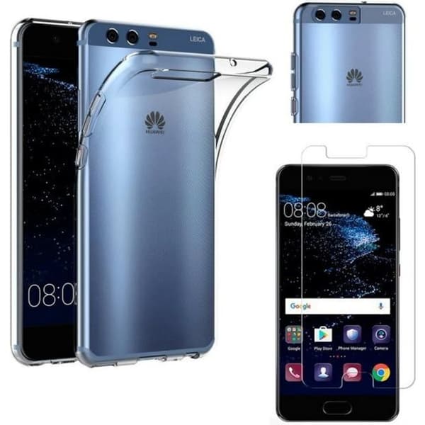 HUAWEI P10-skal - Transparent silikon + skärmskydd i härdat glas [Phonillico®]