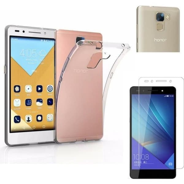 Skal - Phonillico® - HUAWEI HONOR 7 - Transparent silikon - Härdat glas - Ultratunt