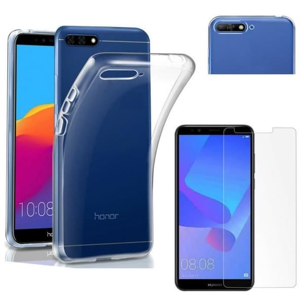 Telefonfodral - Phonillico® - HUAWEI Y6 2018 - Transparent Silikon - Härdat Glas - Ultra Slim