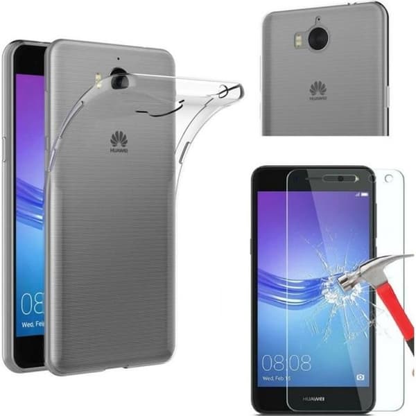 Telefonfodral - Phonillico® - HUAWEI Y6 2017 - Transparent silikon - Härdat glas - Ultra tunn