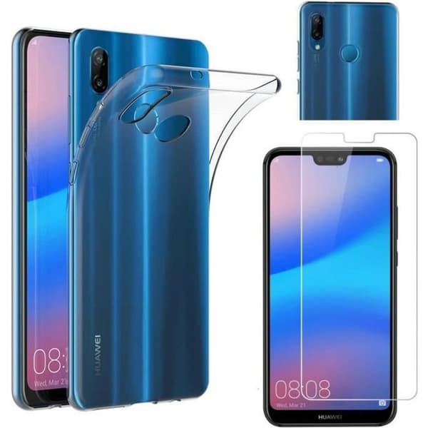 HUAWEI P20 LITE-skal - Phonillico® - Transparent silikon - Härdat glas - Ultratunt