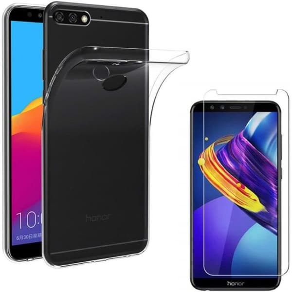 Skydd och Skärmskydd - Phonillico® - Huawei Y7 2018 - Transparent Silikon - Härdat Glas - Ultra Slim