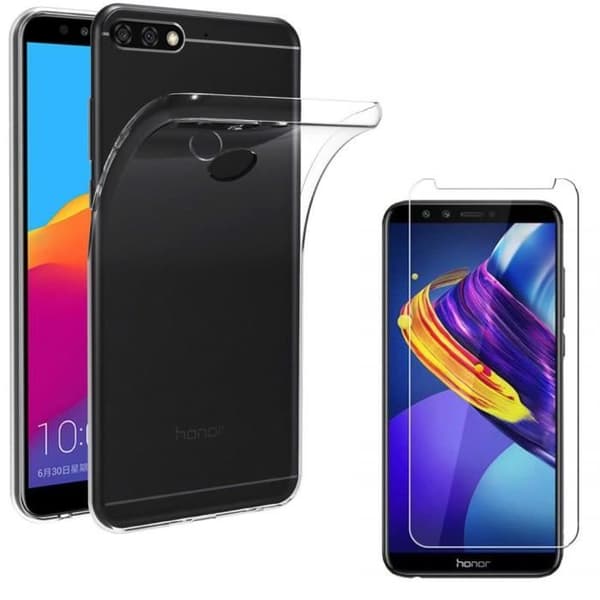 Coque Huawei Y7 PRIME 2018 - Transparent Silikon + Härdat Glas Film Skärmskydd [Phonillico®]