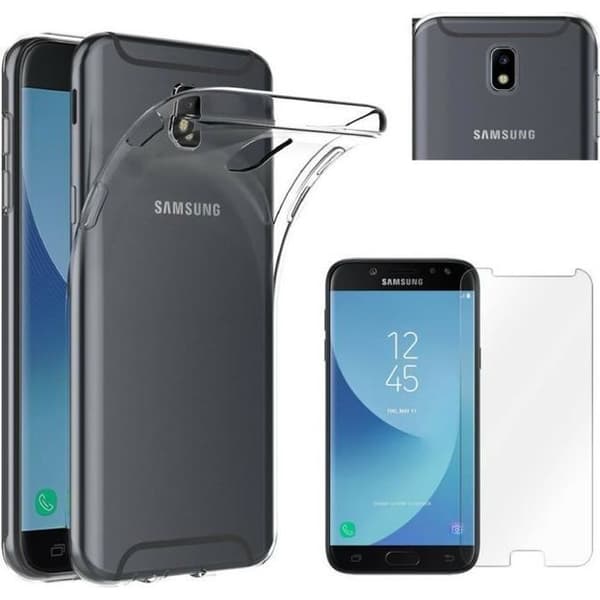 Skal - Phonillico® - Samsung Galaxy J7 2017 J730 - Transparent silikon - Härdat glas - Ultratunt