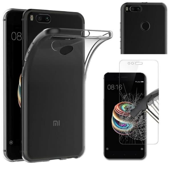 Telefonfodral - Phonillico® - Xiaomi MI A1 - Transparent Silikon - Ultra Slim - Härdat Glas