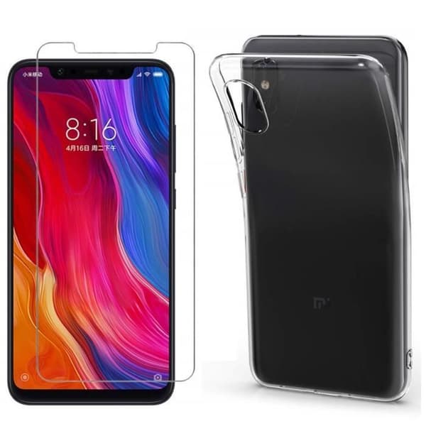 Coque Xiaomi MI 8 PRO - Transparent silikon + Härdat glas skärmskydd [Phonillico®]