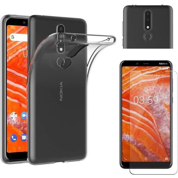 Coque Nokia 3.1 PLUS - Transparent silikon + Härdat glas skärmskydd [Phonillico®]