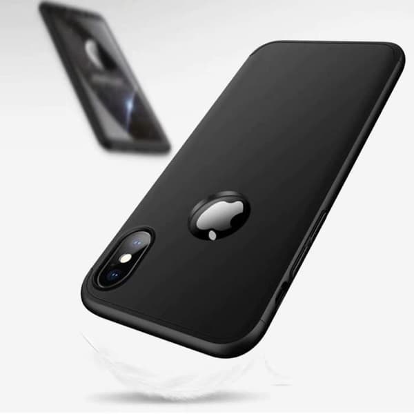 [Kompatibel Apple iPhone XR] 360 Skyddsfodral Svart Hårt Plast + Härdat Glas Skärmskyddsfilm [Phonillico®]
