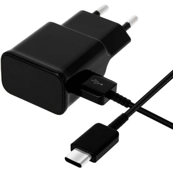 Laddare + USB-C-kabel för Samsung A20E - A40 - A50 - A70 - A80 - Typ USB-C-kabel 1 Meter Väggladdare Svart Phonillico®