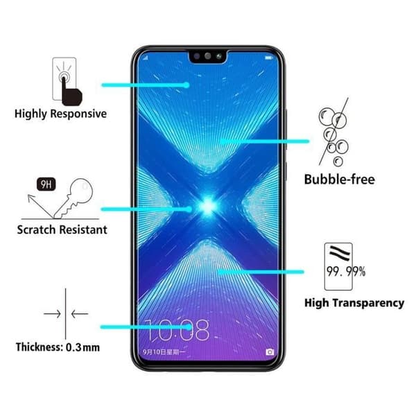 Skyddsskåp - Phonillico® - Huawei Honor 8X - Transparent Silikon - Härdat Glas - Ultra Slim