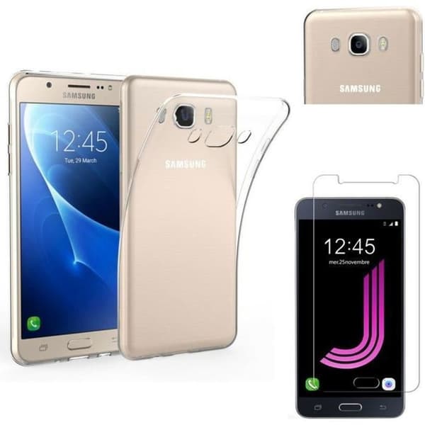 Skal till Samsung Galaxy J7 2016 - Phonillico - Transparent silikon - Härdat glas - Ultratunt