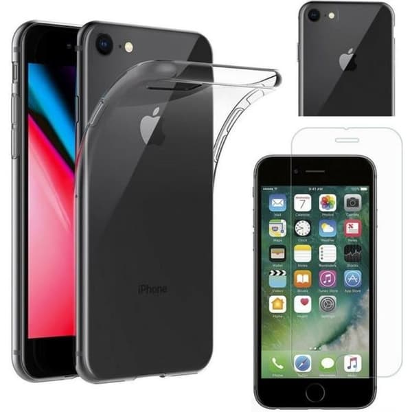 [Kompatibel Apple iPhone 7] Transparent Silikonskal + Härdat Glas Skärm Skydd Film [Phonillico®]
