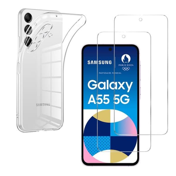 Coque för Samsung Galaxy A55 5G och 2 Glas Skärmskydd Film Phonillico®
