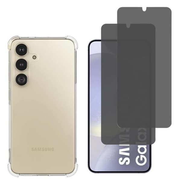 Stötsäker skal för Samsung Galaxy S24 PLUS och 2 svarta anti-spion härdat glas skyddsfilm Phonillico®