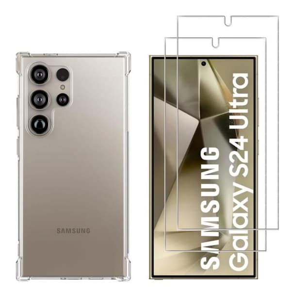Skyddshölje - Phonillico® - Samsung Galaxy S24 ULTRA - Silikon - Transparent - 2 Härdade Glas