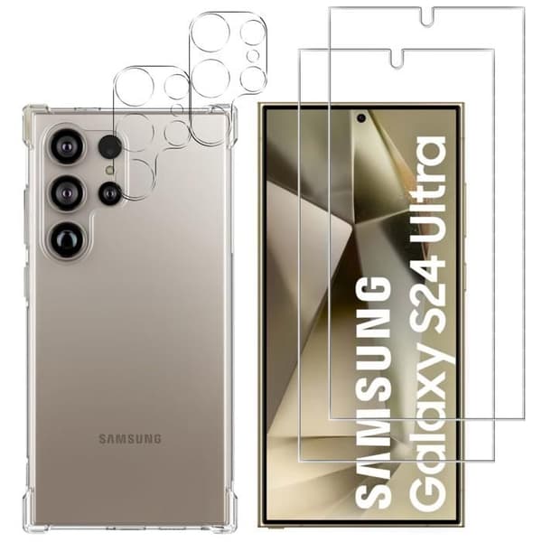 Telefonfodral - Phonillico® - Samsung Galaxy S24 ULTRA - Stötabsorberande - Mjukt silikon - 2 Härdat glas