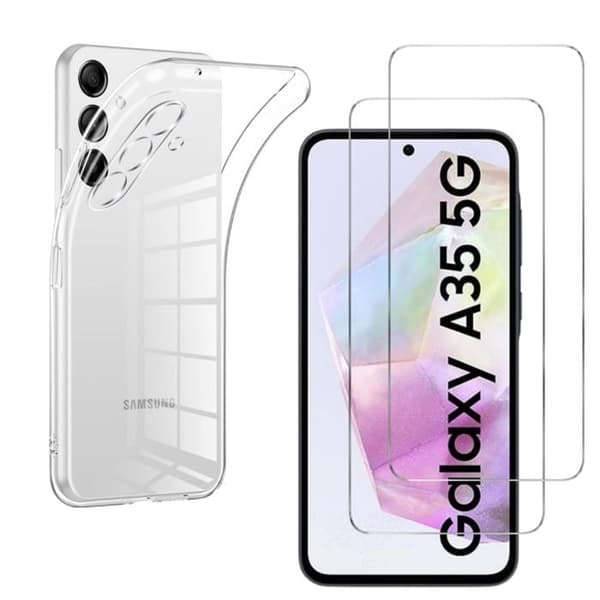 Coque för Samsung Galaxy A35 5G och 2 Härdat Glas Skärmskyddsfilm Phonillico®