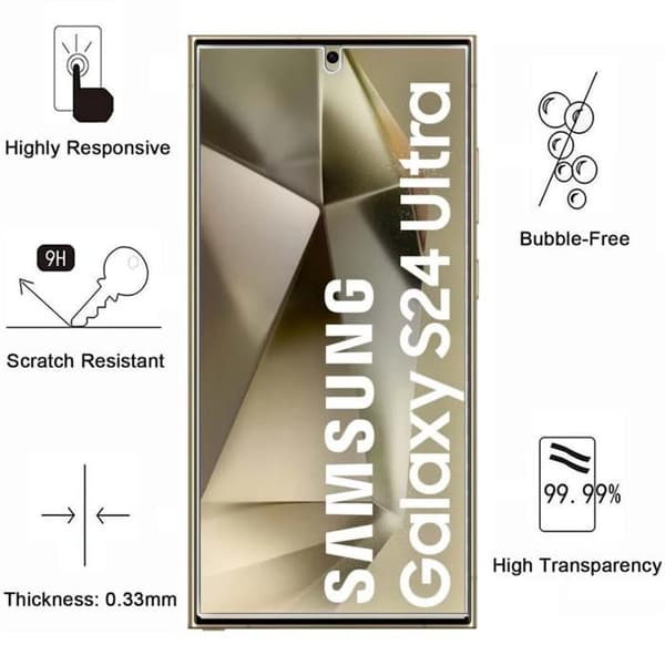 Härdat Glas - Phonillico - Samsung Galaxy S24 ULTRA - Pack 2 - Repellerande mot repor - Transparent