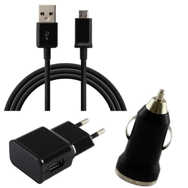 [Kompatibel Samsung Galaxy NOTE 1 - 2 - 3 LITE - 4]Pack Laddare 3-i-1 Kabel-Laddare Väggladdare-Biladapter Svart[Phonillico®]