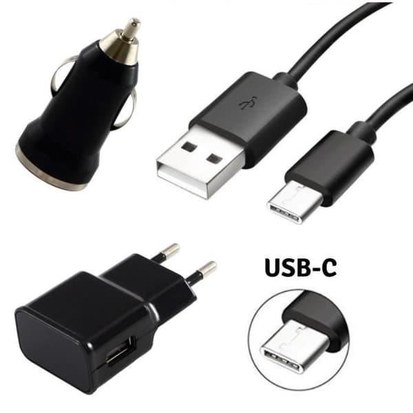 [Kompatibel Huawei NOVA-2-2+-3] Pack Laddare 3-i-1 - Kabel + Väggladdare + Cigarettelement Svart [Phonillico®]
