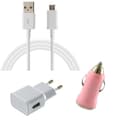 Miniatyrbild 1 av 4: [Kompatibel med Samsung Galaxy A3-A5-2015-2016-A6-A6+-A7] Laddare Pack 3-i-1 - Kabel-Laddare Vägguttag-Biladapter Rosa [Phonillico®]